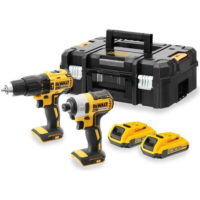 DEWALT - Pack Perceuse et Visseuse à chocs 18V XR Brushless - DCK2060D2T-QW - Livré avec 1 coffret TSTAK + 2 batteries 18V XR 2.0Ah