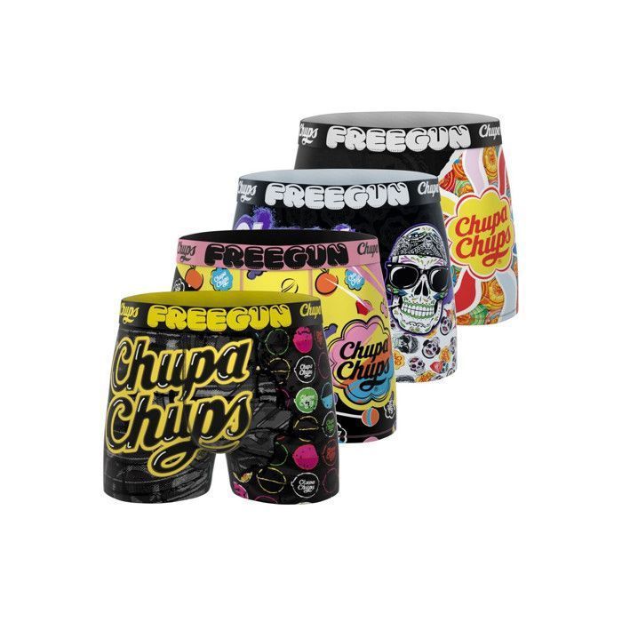 Calzoncillos bóxer Freegun para niño CHUPA CHUPS, ropa interior para niño - Amarillo (Paquete de 4)