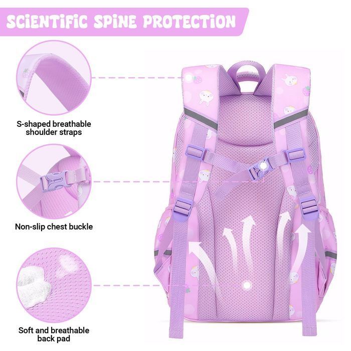 Children's School Backpack for Ages 8-12, Waterproof and Ergonomic Primary School Bag for Girls and Boys, Travel School Bag for Grades 3-5, Purple