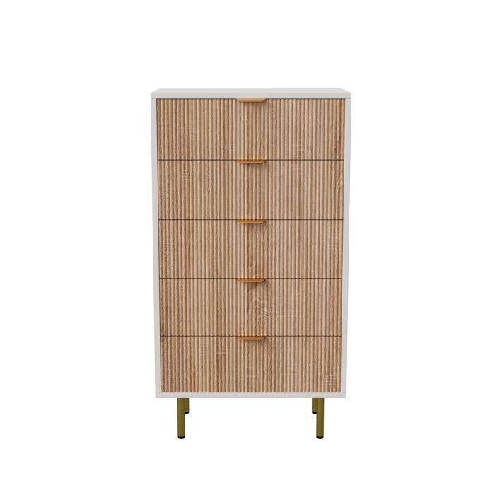 Commode 5 Tiroirs, Meuble Rangement Moderne, Coiffeuse, Meuble Chambre Bureau Salon Cuisine, 60x34x109cm, Multicolore