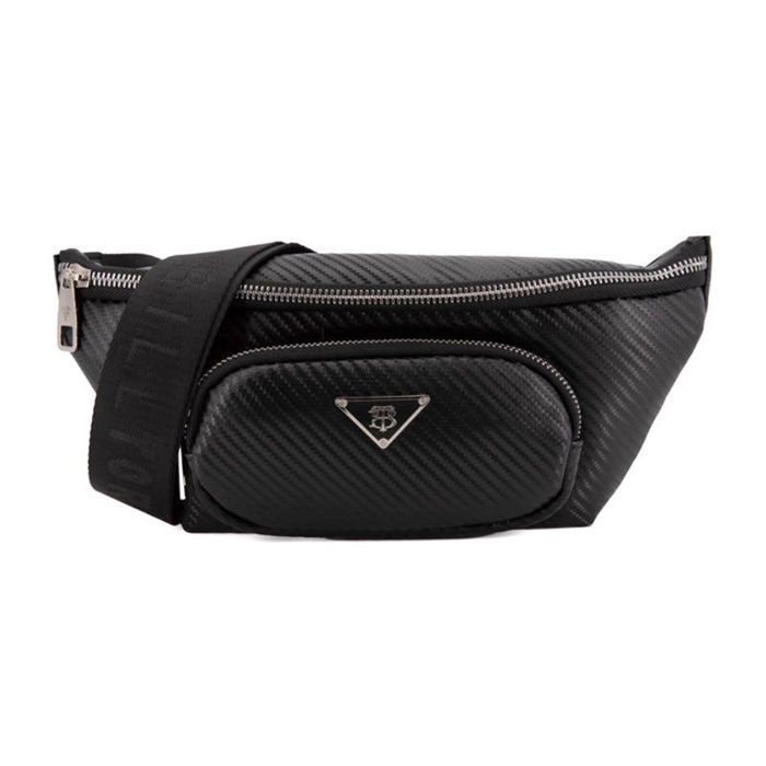 Bolso tipo banana texturizado con bolsillo de cremallera plateada, 30x13x14cm, Unisex, BILL TORNADO
