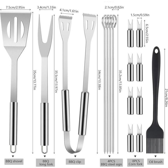 16-Piece Barbecue Tool Set, Stainless Steel Utensils, Storage Box, Camping & Garden