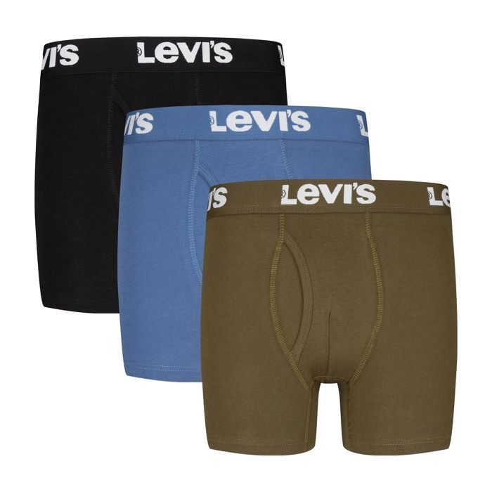 Pacote com 3 cuecas boxer Levi's Junior - Cáqui / Azul / Preta