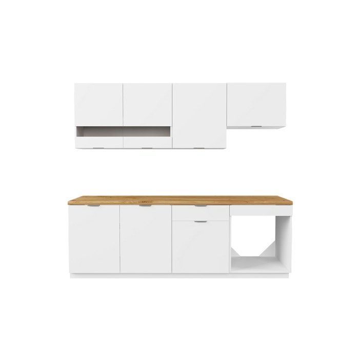 Cozinha completa - Com bancada de 200 cm - Branco e Natural - CARMEO