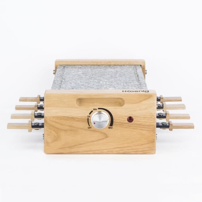 Appareil à raclette HKOENIG - WOD8 - Jusqu'à 8 personnes - Pierre à cuire - Design Bois - 1200W