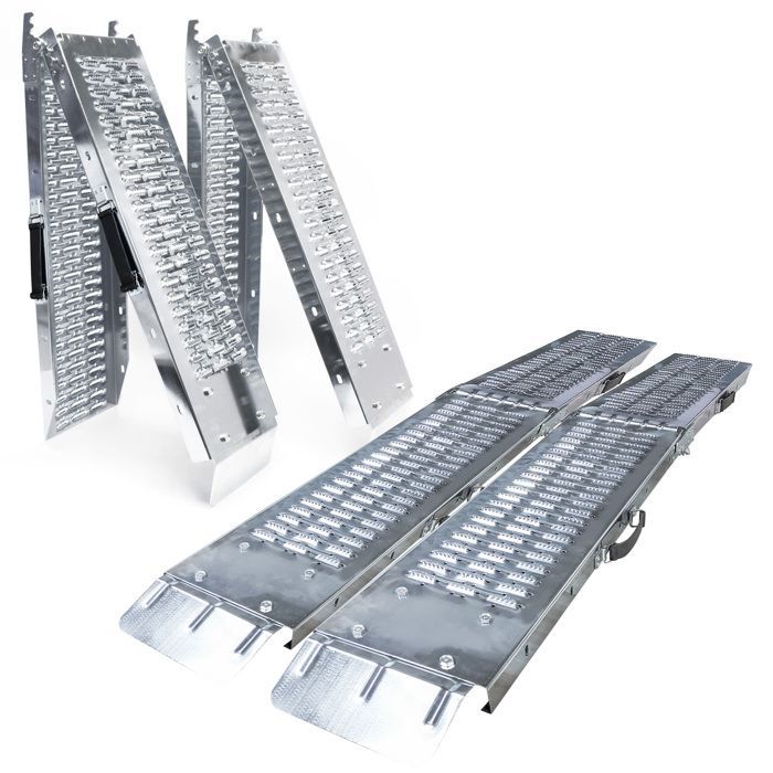 VOUNOT® Juego de 2 rampas de carga plegables, 160 cm, acero galvanizado - Carga máxima 400 kg - Rampa de acceso antideslizante con asa