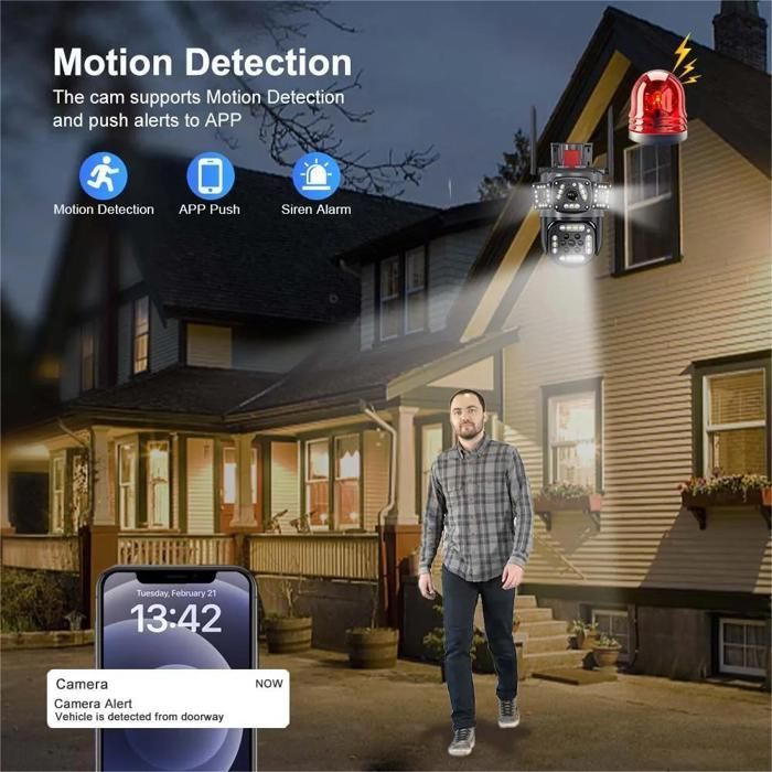 Telecamera di sorveglianza wireless per esterni PRUMYA - 6K 12MP - PTZ 355°/90° - Tracciamento AI - Visione notturna 50 m IP66