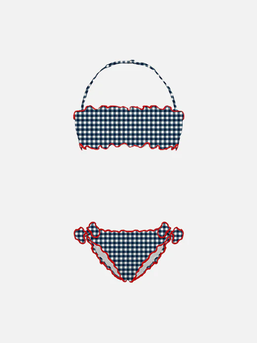 Bandeaubikini voor meisjes met ruitjesprint