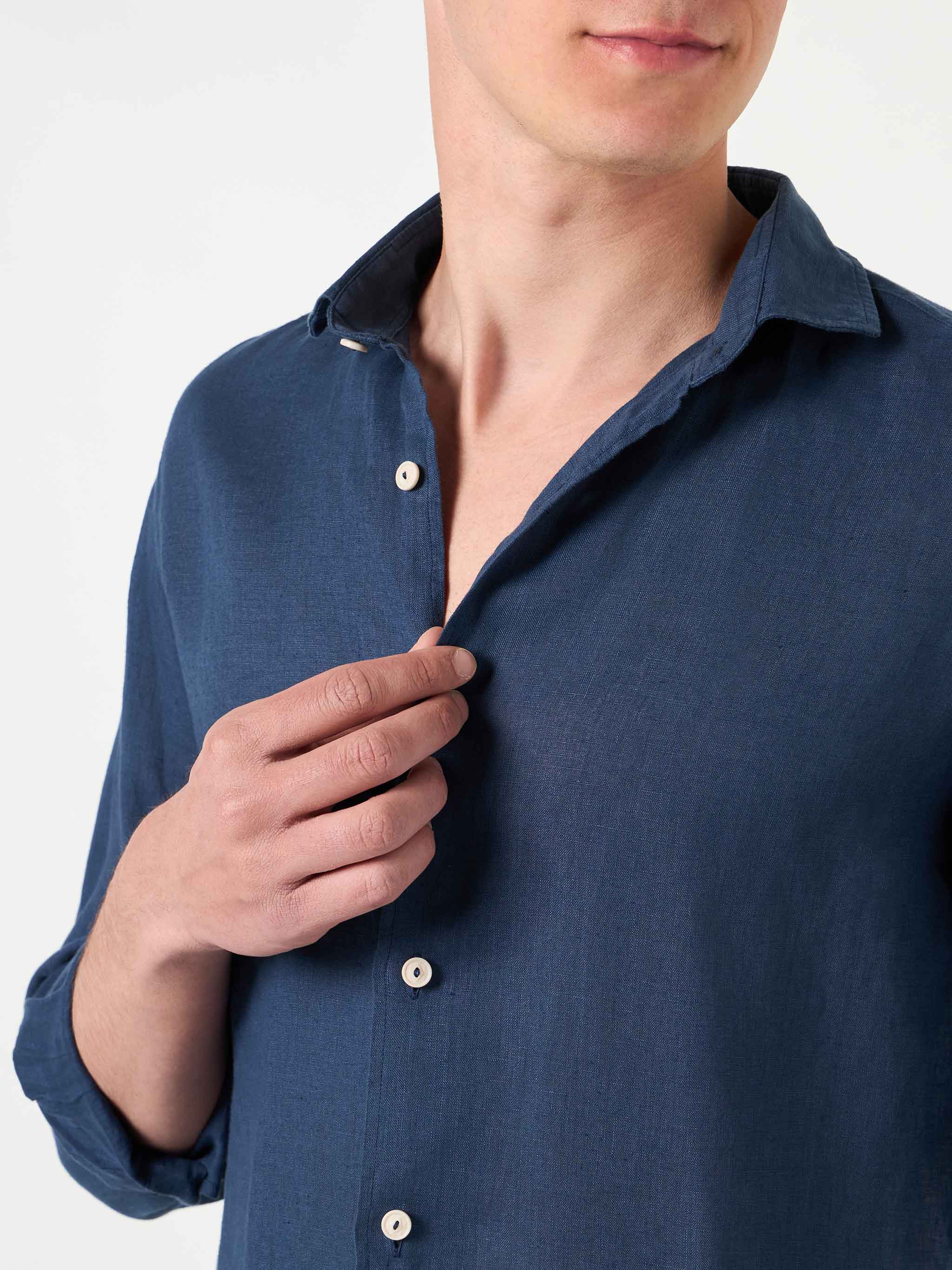 Pamplona Herren-Leinenhemd in Marineblau