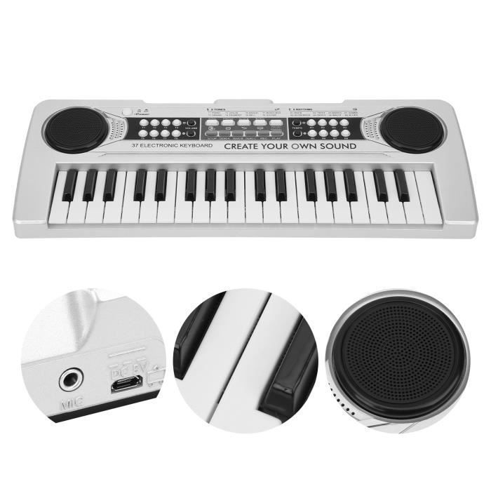 Teclado eléctrico, piano electrónico de juguete de 37 teclas para niños, instrumento musical con micrófono (plateado)