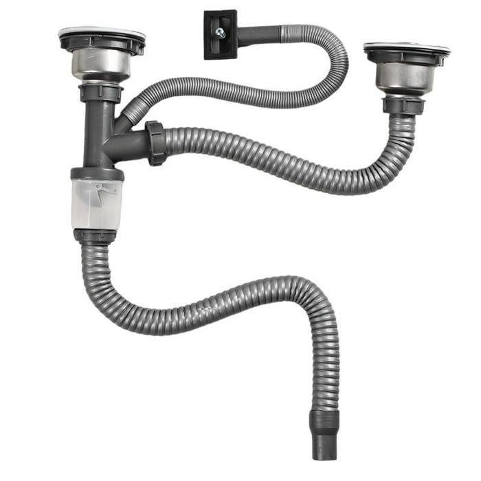 Kit di scarico doppio per lavello in acciaio inox da 0,6 m MLBQ con sistema deodorizzante