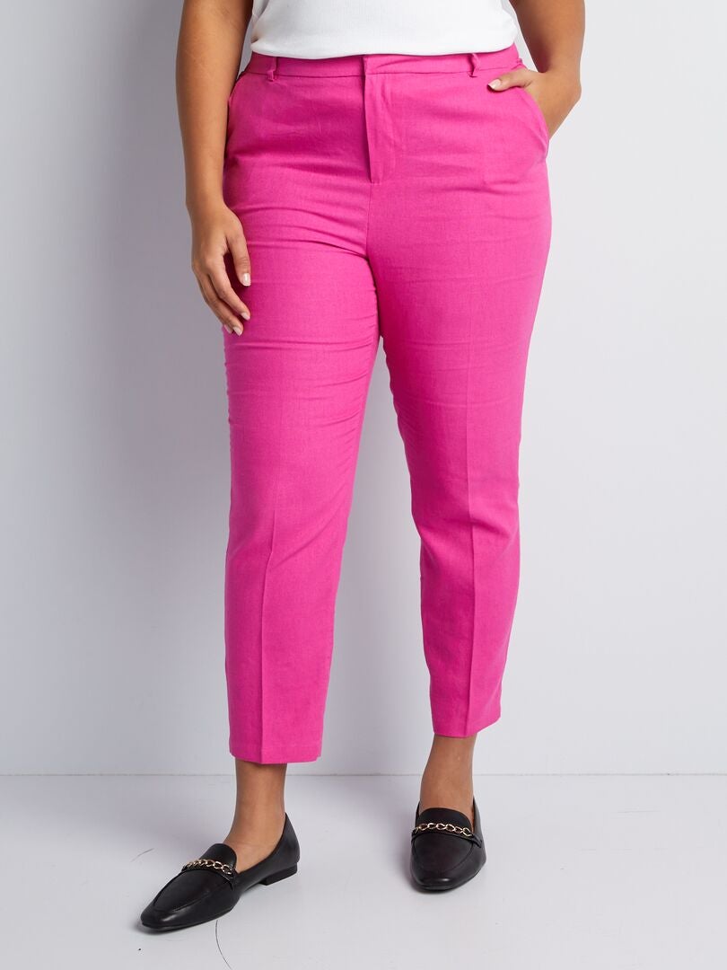 Spodnie lniane Skinny - RÓŻOWE