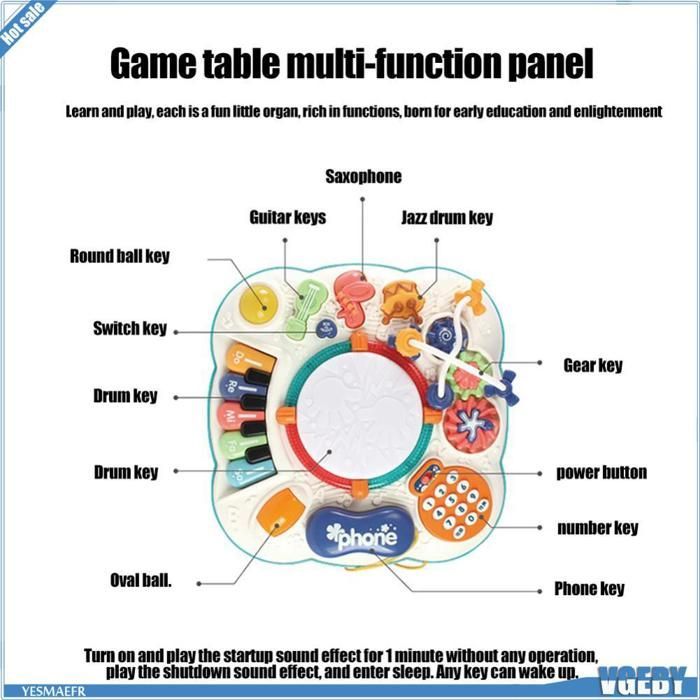 Ashata Table d'apprentissage musicale Table d'apprentissage Musical pour bébé, jouet d'éducation précoce, jeux talkie-walkie Vert