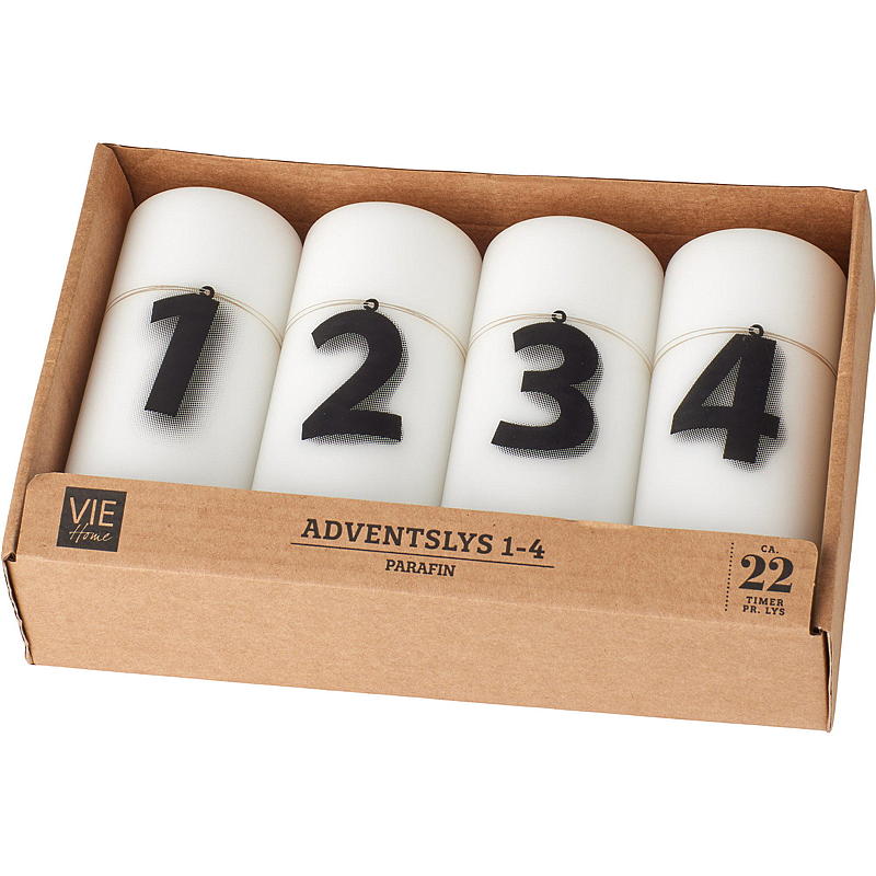 Velas de Adviento Vie Home, paquete de 4, 12 cm, 1-4 velas, blancas