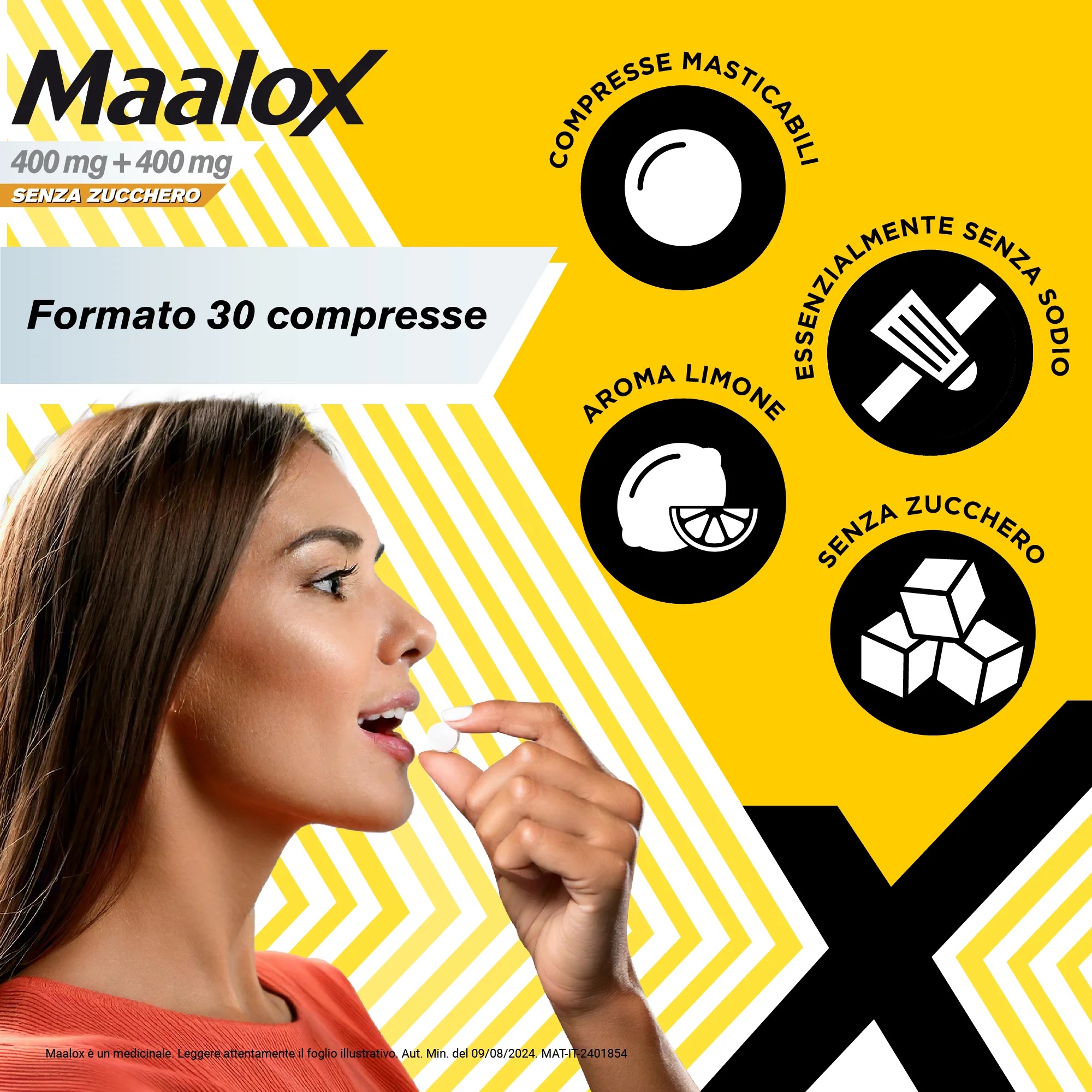 MAALOX Maalox sans sucre, 30 comprimés antiacides à croquer, saveur citron