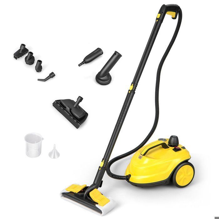 Nettoyeur Vapeur Polyvalent 2000W COSTWAY pour Punaises de Lit-5 BAR-15 Accessoires et Manomètres-Réservoir 1,8L-160°C-4 Roue-Jaune