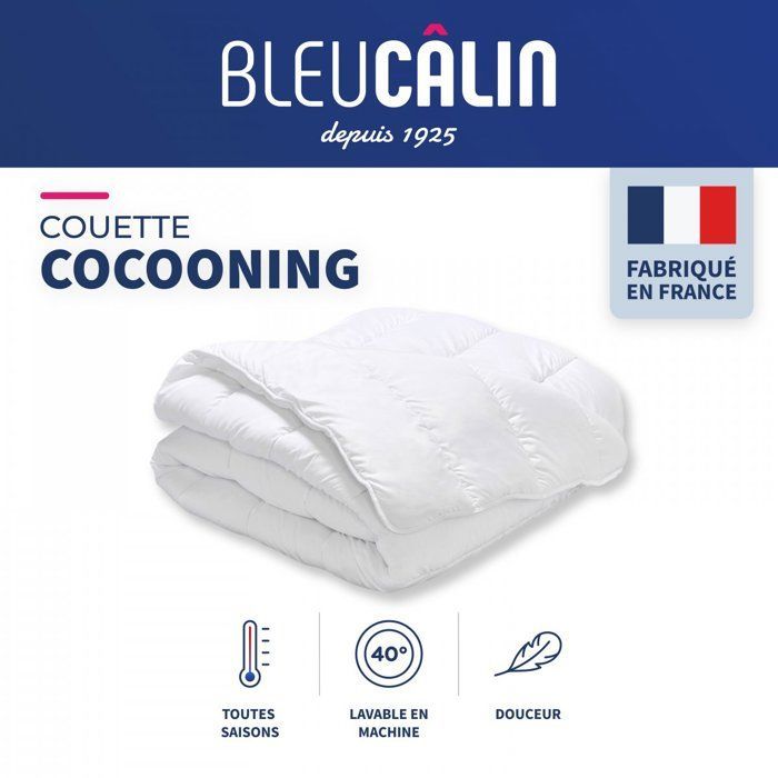 Piumino avvolgente di peso medio 220x240 cm per letto matrimoniale - Rivestimento ultra morbido - 350 g/m² - Prodotto in Francia - Bianco - BLEU CALIN
