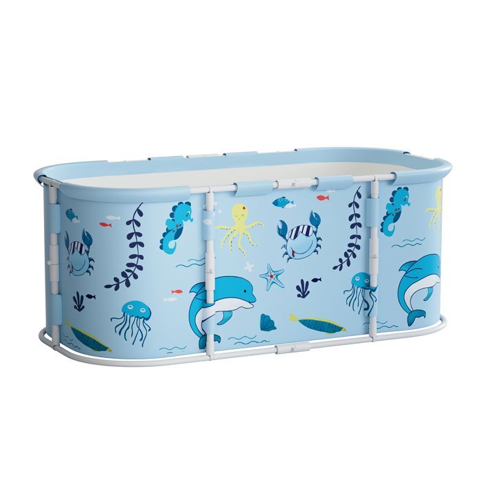 Baignoire Pliable Adulte Enfant 110x60x50cm Piscine Bébé Conservation de la Chaleur Bain Glacé Bleu Clair