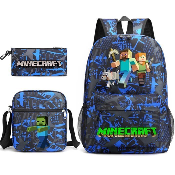 Minecraft 3-Piece Set - FINDPITAYA - Backpack, Messenger Bag, and Pencil Case - Blue