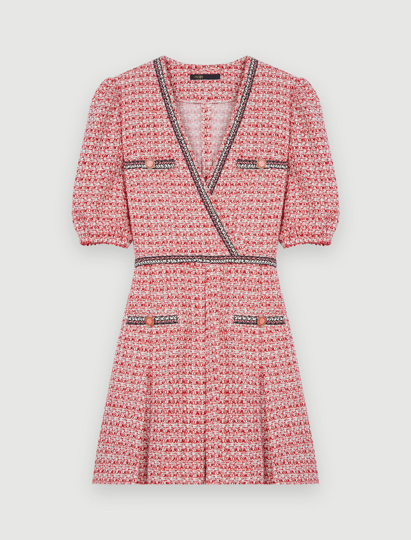 Tweedjurk met etnische vlecht - Roze / rood