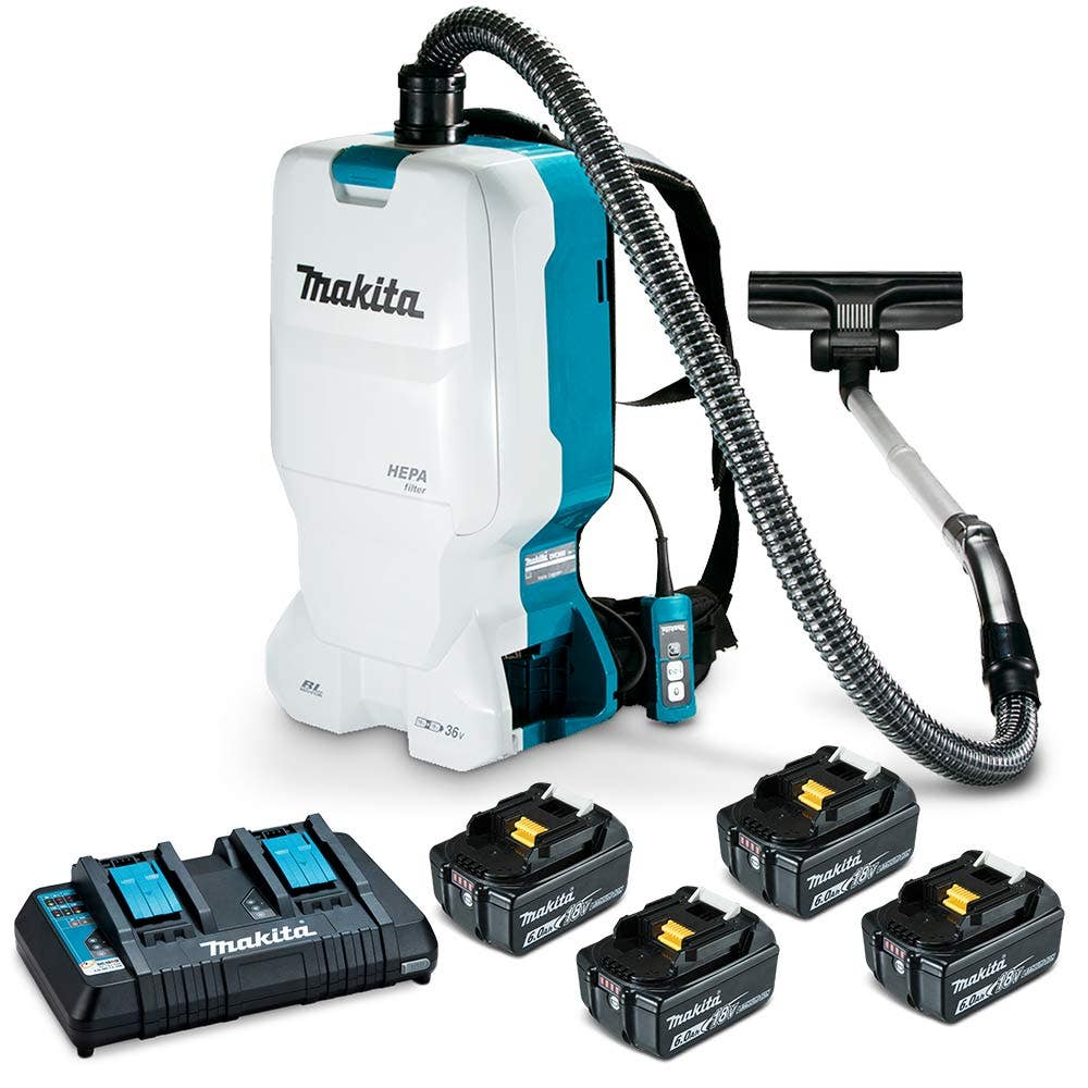 Kit de aspirador de pó de mochila sem escova MAKITA 18V com 4 baterias de 6,0 Ah DVC660G4X1