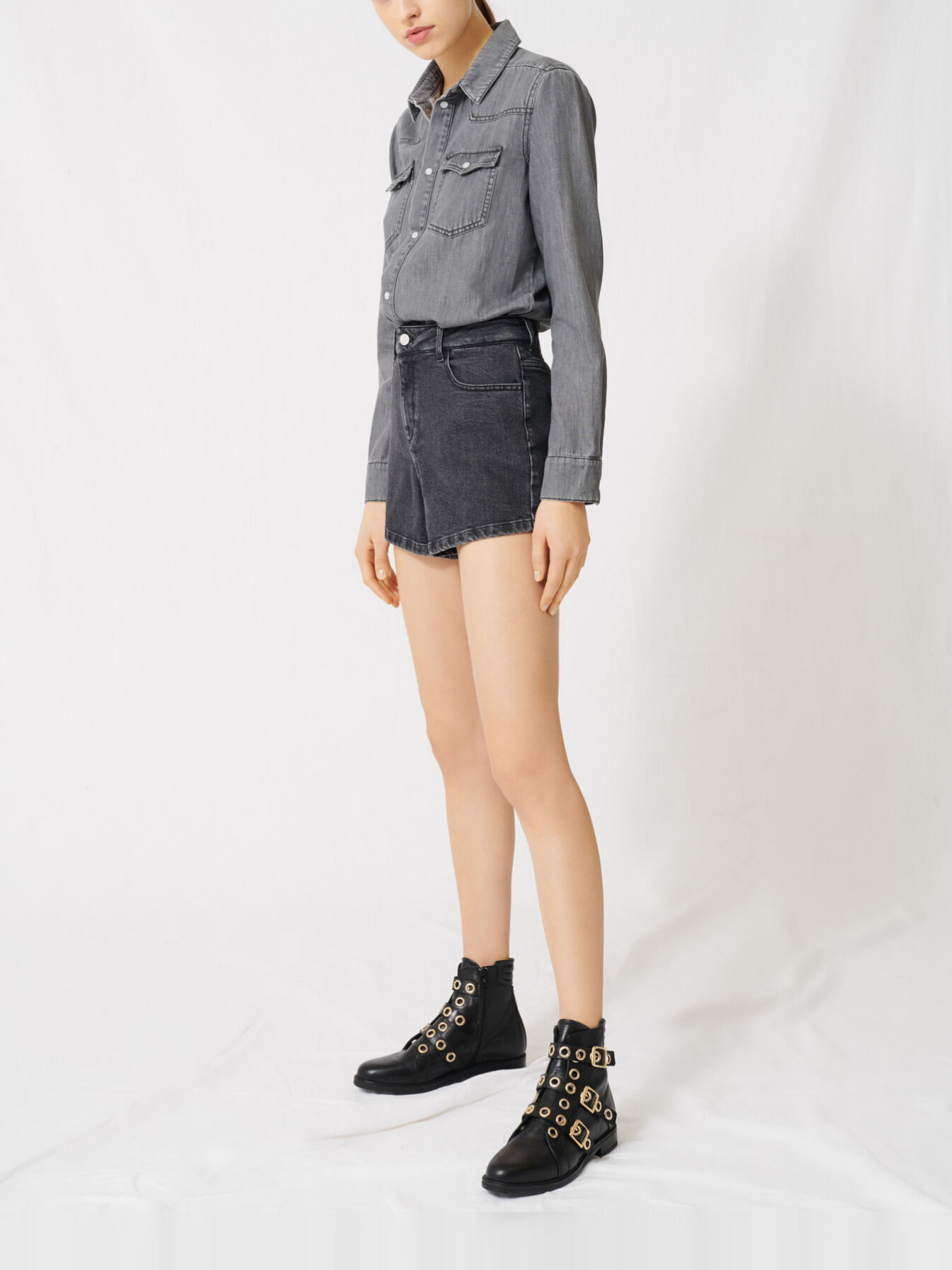 Trompe l'oeil denim jumpsuit - Zwart