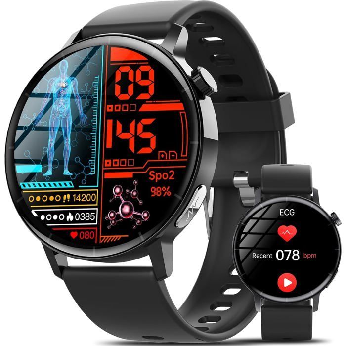 Smartwatch da uomo con ECG/HRV/BMI, display HD da 1,41