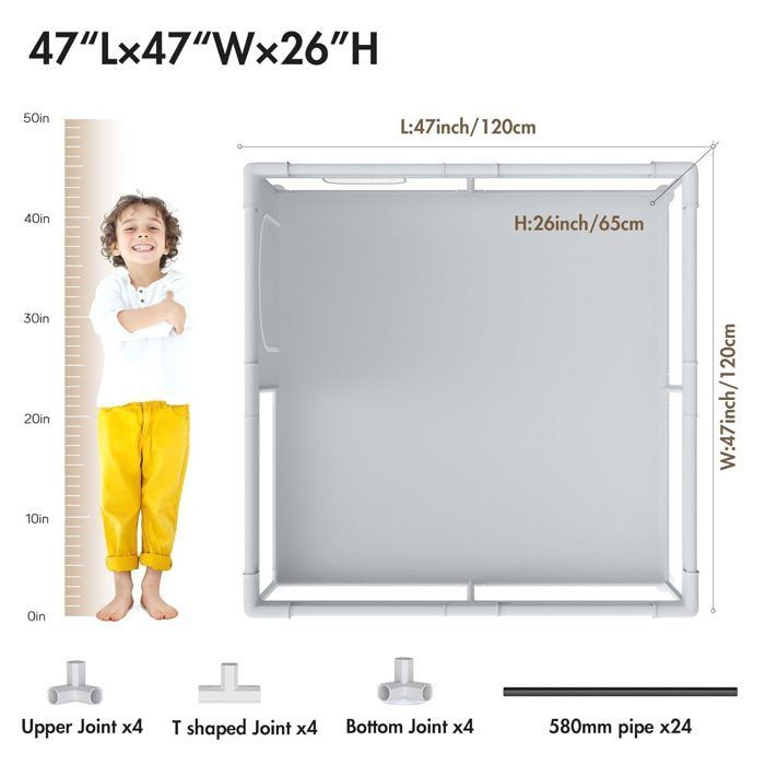 Parque infantil de 120 x 120 cm, ideal para uso en interiores, amplio y seguro, con estructura de malla.