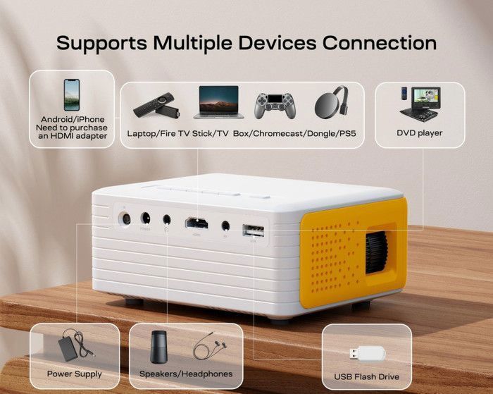Projetor de vídeo YOTON Y3-PW - Wi-Fi Bluetooth - Portátil - Mini projetor Full HD 1080P