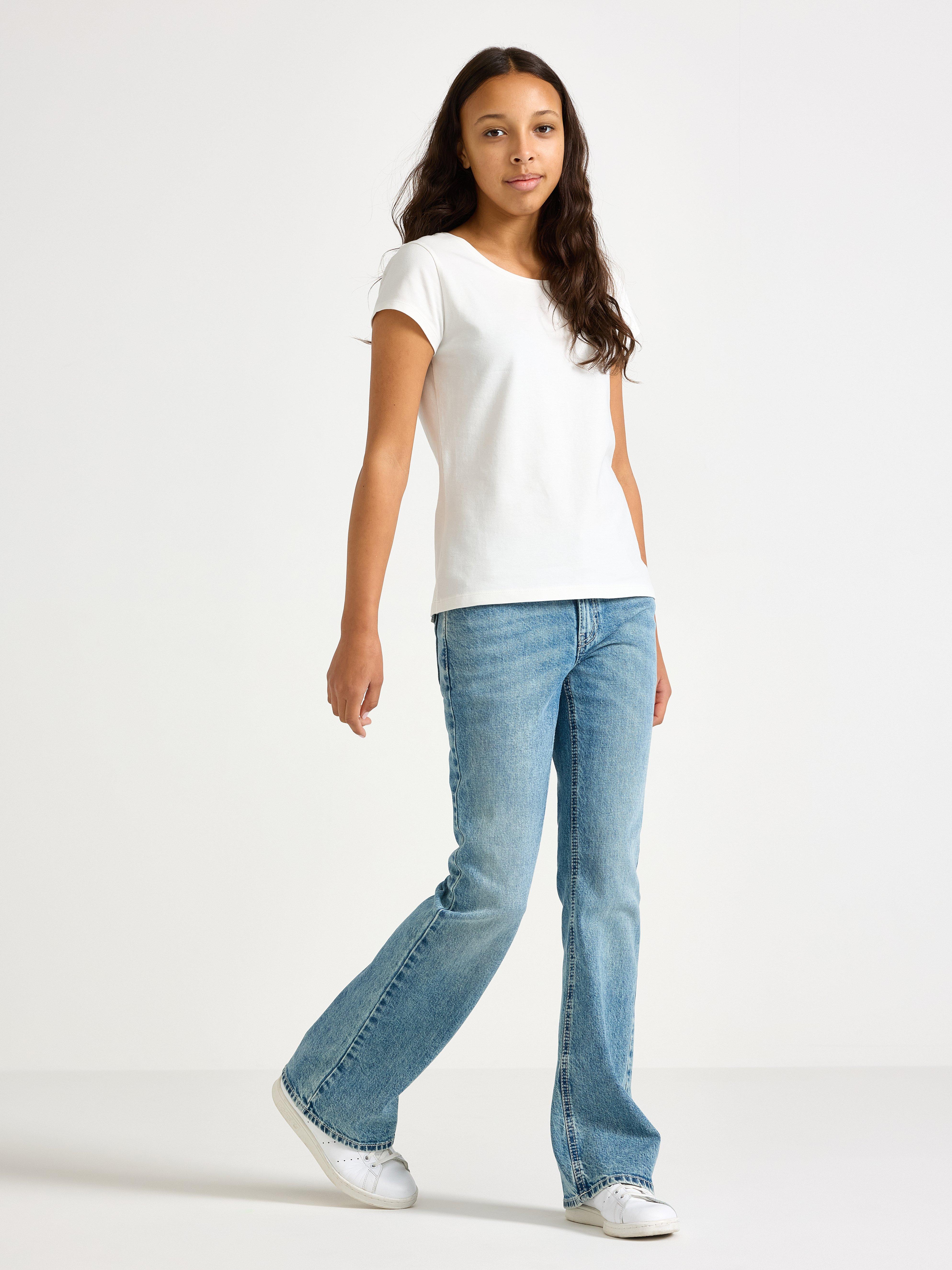 Blugi FREJA cu croială evazată și broderie Denim