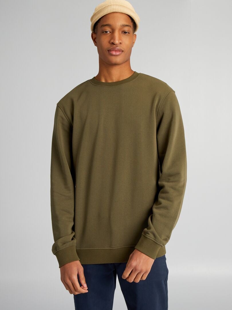 Effen sweatshirt met ronde hals +190 cm - KHAKI