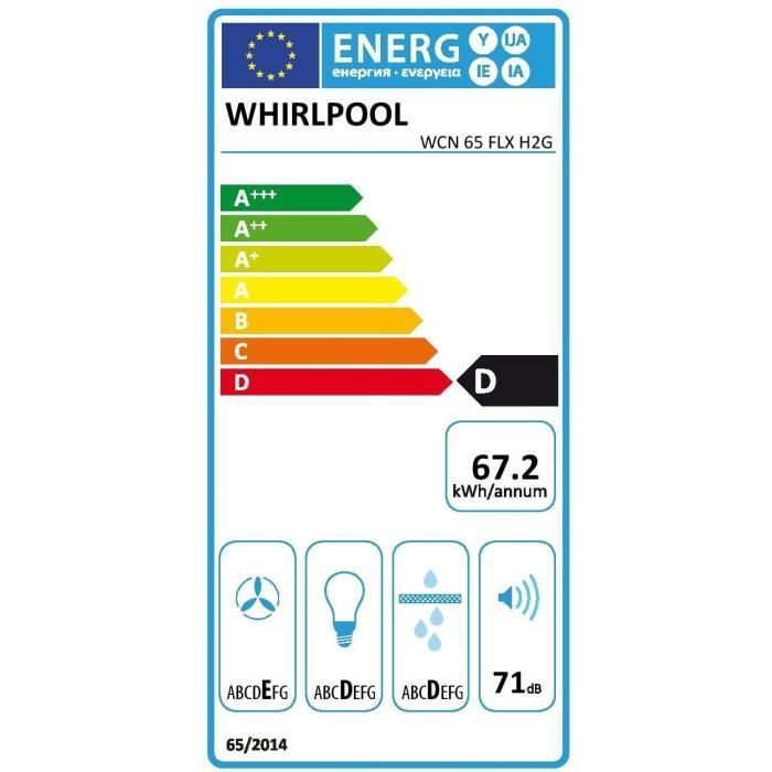 Inbyggd visirhuv Hood2GO - WHIRLPOOL - WCN65FLXH2G - Rostfritt stål - Klass D - 13,2 x 56,4 x 59,5 cm