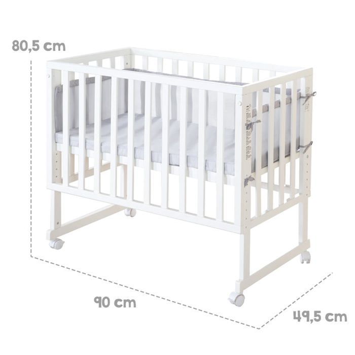Berço ROBA Style 3 em 1 para dormir junto com a cama, com grade de proteção, colchão e protetor de berço - Branco