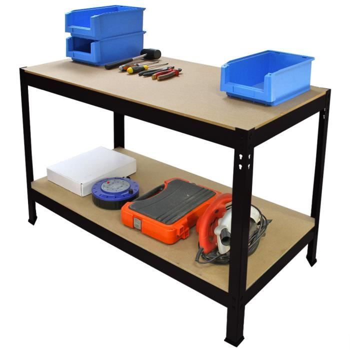 Banco de trabajo para taller / Mesa de trabajo de acero negro - Estantería Monster - 120 cm x 60 cm x 90 cm - Capacidad de 200 kg