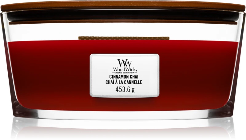 Мирисна свећа Woodwick са циметом и чајем и дрвеним фитиљем (Heartwick)