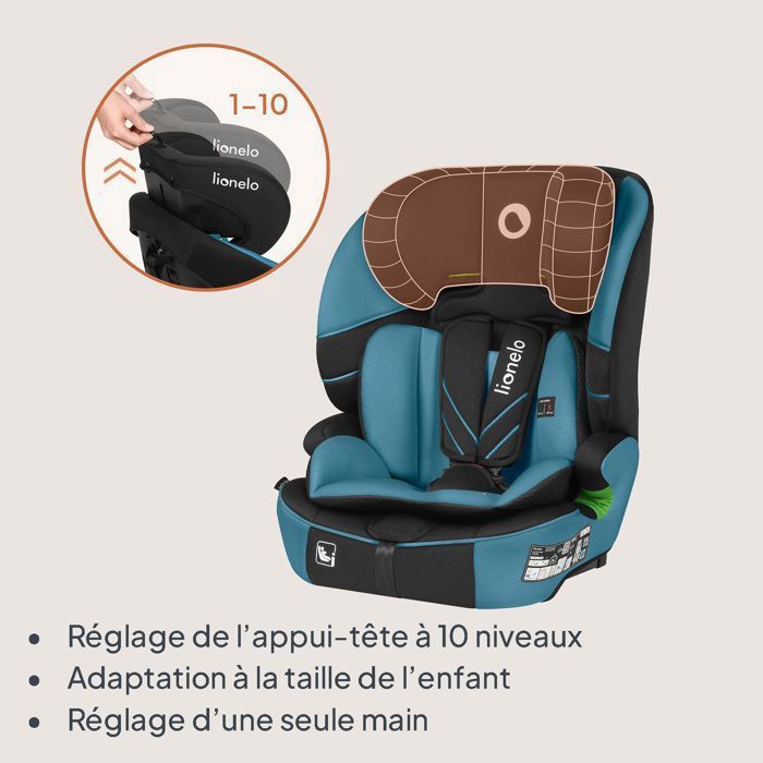 Seggiolino auto convertibile LIONELO Levi Fix i-Size - ISOFIX - 76-150 cm - Seduta larga - Gruppo 1/2/3 - Blu