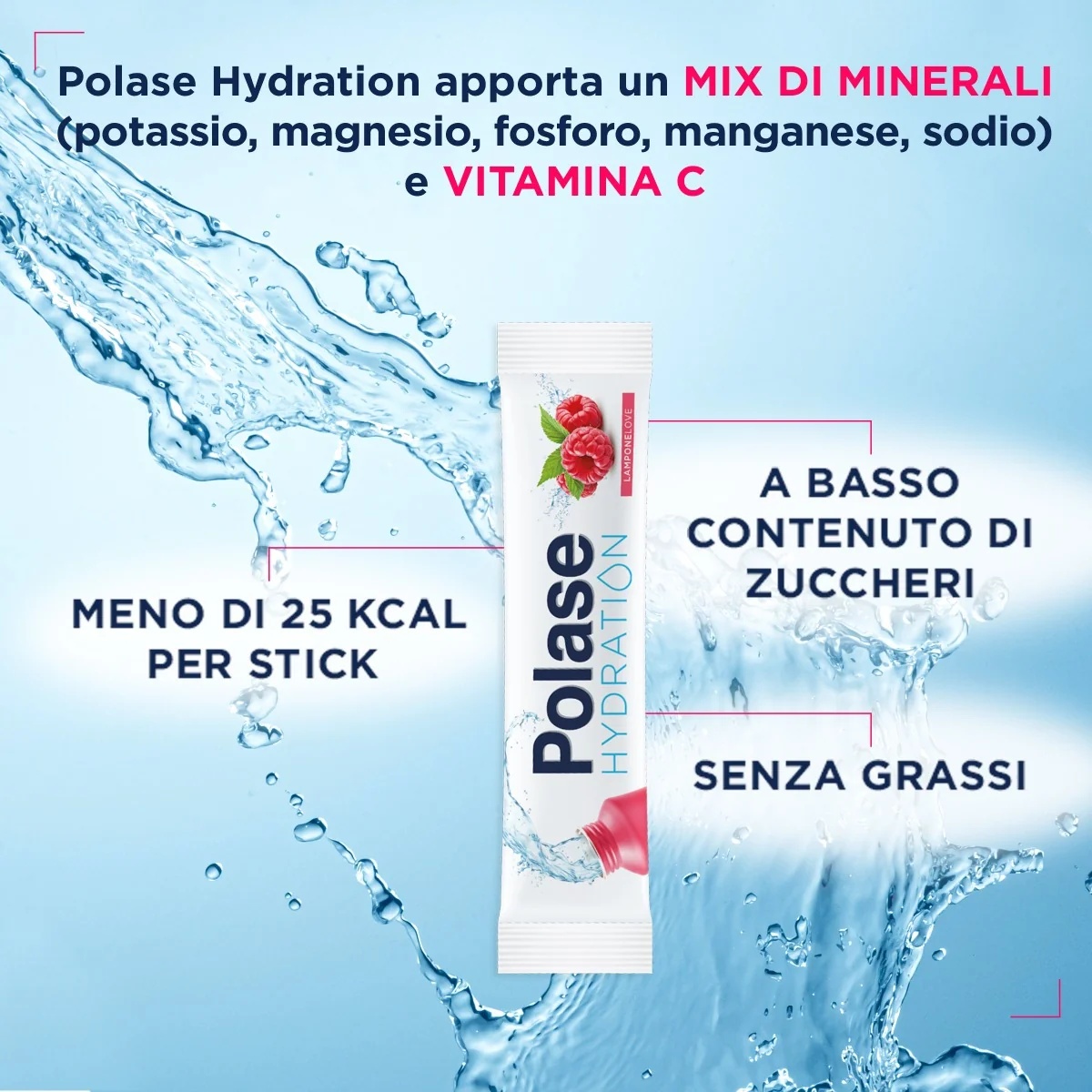 POLASE Polase Hydration Energie supplement met frambozensmaak, 12 zakjes, met magnesium en kalium