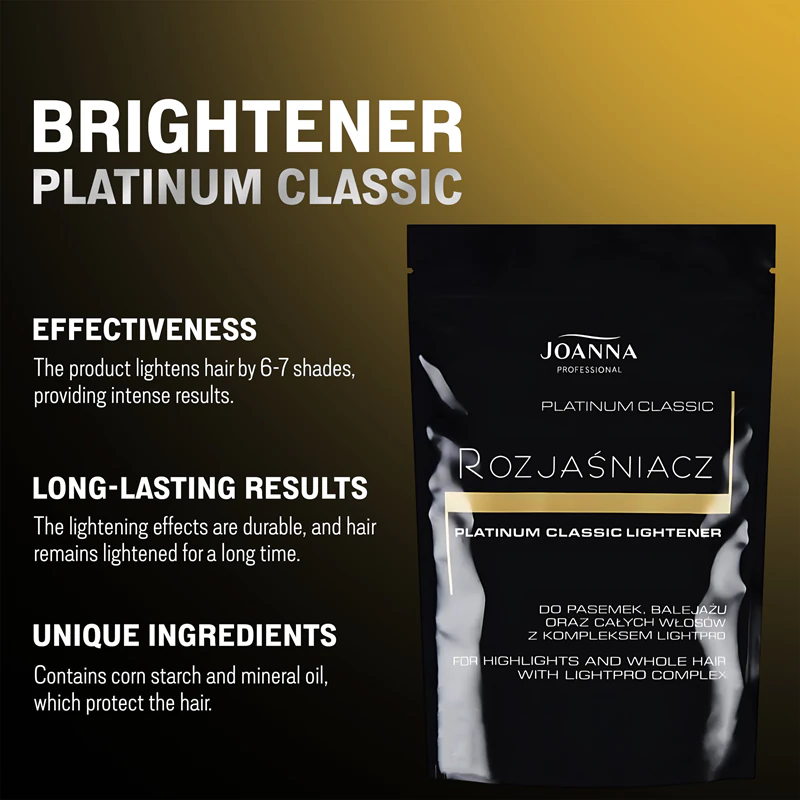 Pó iluminador Platinum Classic da Joanna Professional para cabelos loiros e com mechas.