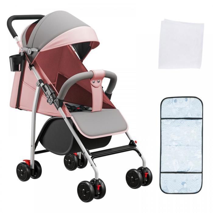 Cochecito XUANYU - Hasta 22 kg, reclinable, plegable con portavasos, protector de lluvia, cesta de compras XL - Rosa