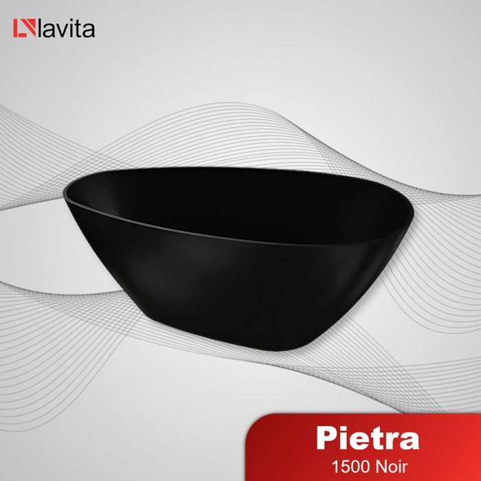 LAVITA Pietra Black Mat freistehende Badewanne 150x70x64cm Verbundwerkstoff | Rechteckige Badewannen | Modern | 262 l | Mattschwarz