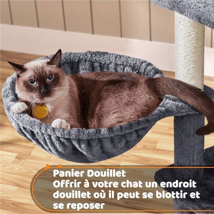 Árbol para gatos XXL de 175 cm con postes rascadores de sisal, cuevas, pelotas y perchas, casa de juegos multinivel para gatos, gris oscuro YAHEETECH