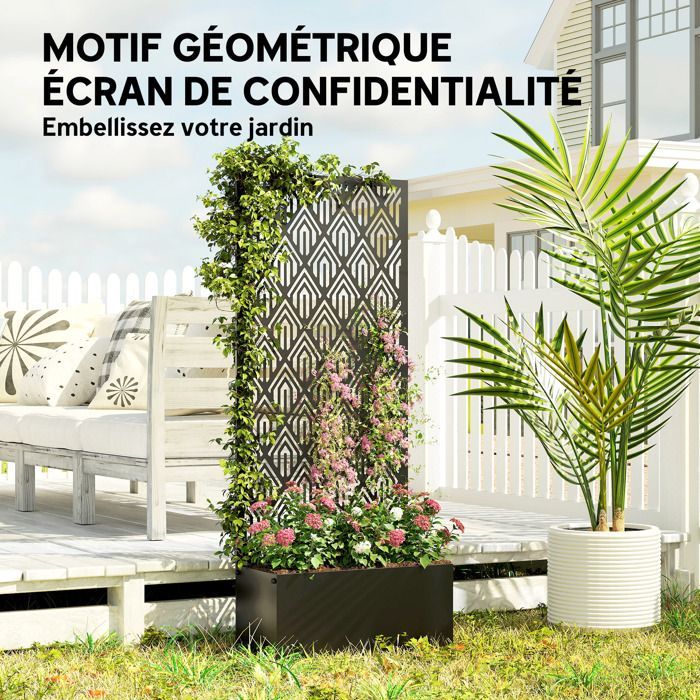 Jardinière avec treillis - Outsunny - avec brise-vue - pour plantes grimpantes - métal - 45 x 21,5 x 110 cm - noir