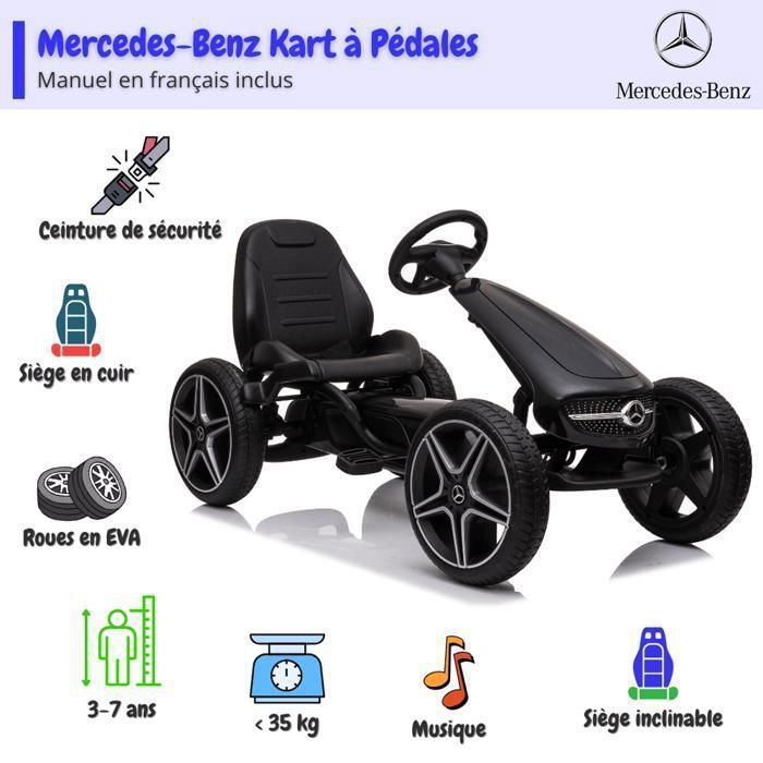 Kart de pedales MERCEDES-BENZ - Negro - Para edades de 3 a 7 años - Producto con licencia oficial - Neumáticos de EVA - Asiento de cuero