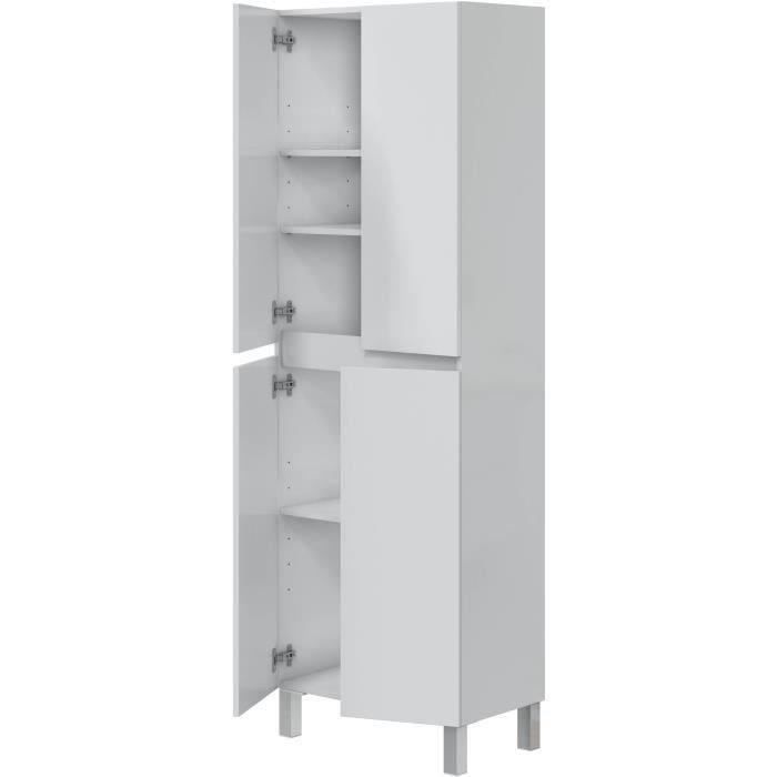 Bathroom cabinet - double column - Glossy white - 4 doors - W60 x D35 x H182 cm - DESTAL