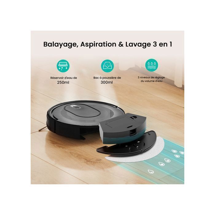 Vactidy Cleanova W7 - Robot aspirapolvere e lavapavimenti 3 in 1 da 4000 Pa - Autonomia di 120 minuti - Compatibile con Alexa/App/IFTTT - Ultra silenzioso a 55 dB