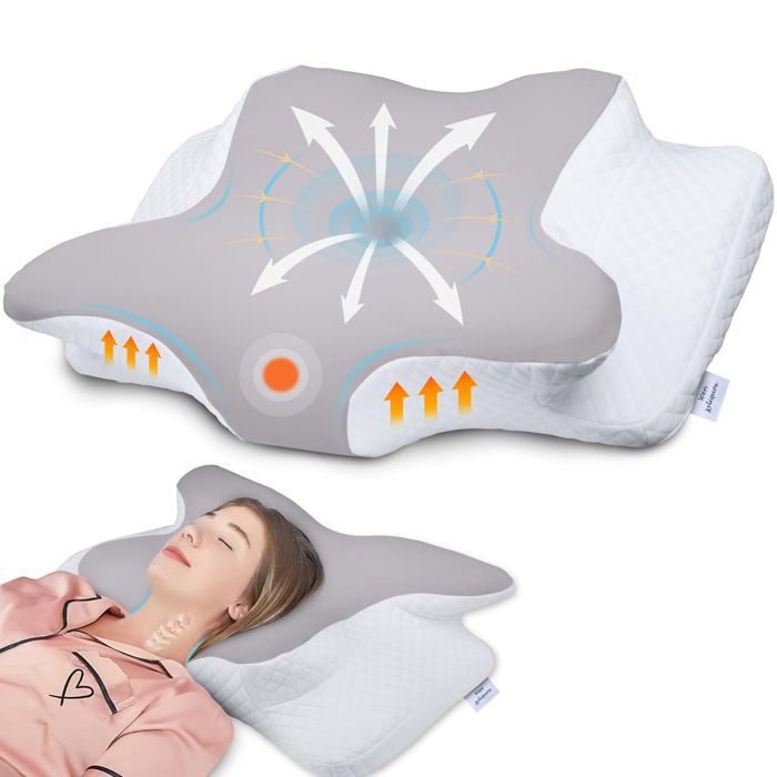 Almohada de espuma viscoelástica - WENZYLIQUOX - Diseño de mariposa - Espuma viscoelástica - 62x41x13/11cm - Funda lavable