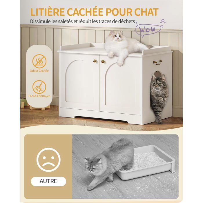 Katzentoilette, Katzentoilettenschrank mit Griffen, Aufbewahrungseinheit für Katzentoiletten, Haustierhaus, 50 x 80 x 57 cm, Weiß