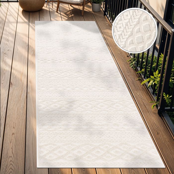 Paco Home Tapis Salon Chambre Adulte Poils Ras Uni Motif Boho Motif Scandinave Crème Crème Crème 80x150 cm