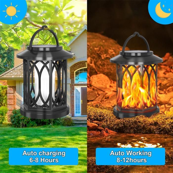 Lanterne solaire d'extérieur étanche à flamme vacillante, lanterne solaire à flamme vacillante, décoration suspendue pour jardin