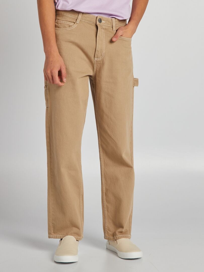 Cargobroek met contrasterende stiksels - BEIGE